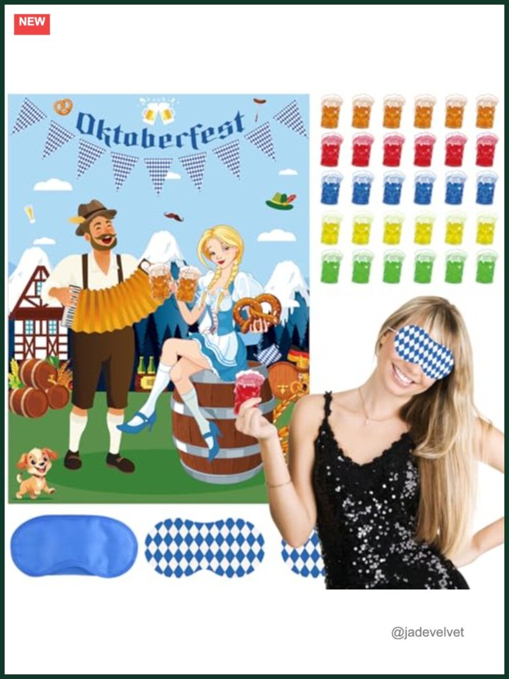 Oktoberfest Pin Game Poster Set with Beer Stickers and Blindfold